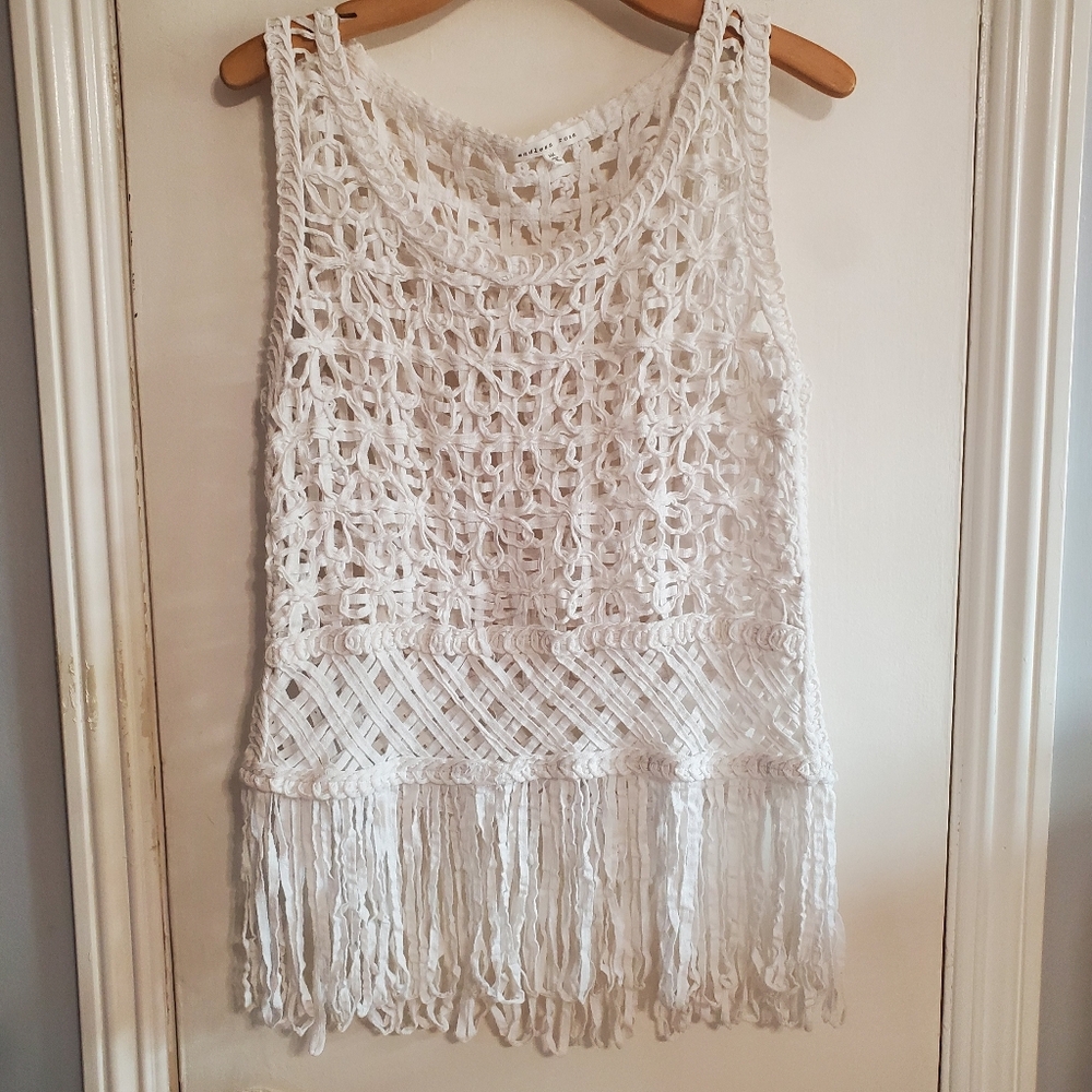 Endless Rose Open Knit Crochet Style Fringe Top Textured Size M/L Festival Boho - Picture 7 of 13